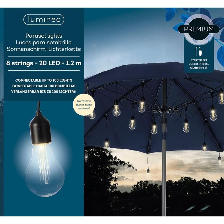 Lumineo LED Parasolverlichting L120cm (20 lampjes) bestel je De Tuinwinkel Online