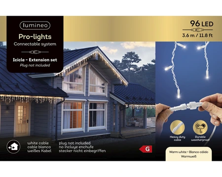 Lumineo Pro-lights Icicle Extension 96 LED Warm Wit / Wit snoer - afbeelding 1