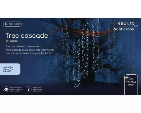 Lumineo Tree Cascade Twinkle 6x2m - 480LED Koel Wit - afbeelding 1