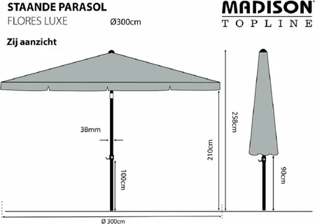 Madison Flores Luxe Stokparasol Rond Ø300cm - Ecru - afbeelding 3