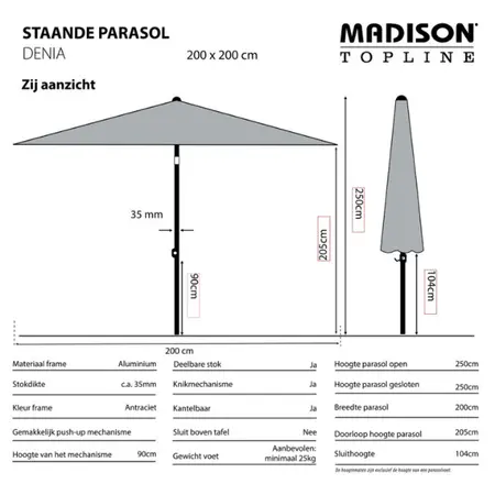 Madison Parasol Denia Push-up 200x200cm - Taupe - afbeelding 2
