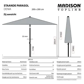 Madison Parasol Denia Push-up 200x200cm - Taupe - afbeelding 2