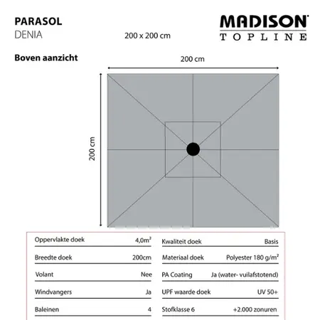Madison Parasol Denia Push-up 200x200cm - Taupe - afbeelding 3