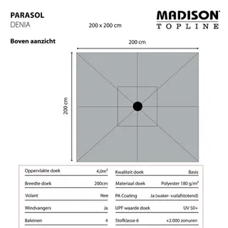 Madison Parasol Denia Push-up 200x200cm - Taupe - afbeelding 3
