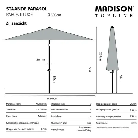 Madison Paros II Luxe Stokparasol Rond Ø300cm - Taupe - afbeelding 2