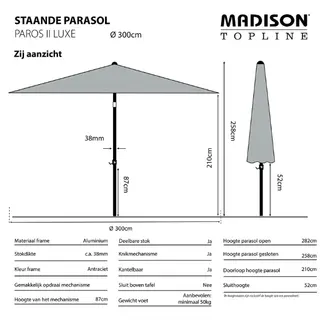 Madison Paros II Luxe Stokparasol Rond Ø300cm - Taupe - afbeelding 2