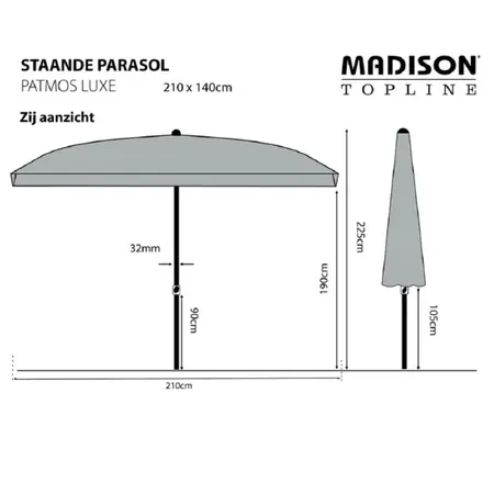 Madison Patmos Luxe Stokparasol 210x140cm - Ecru - afbeelding 2
