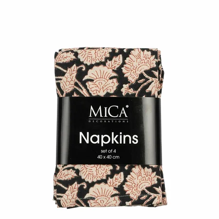 Mica Decorations Servet 40x40cm Esmee Zwart (4stuks)