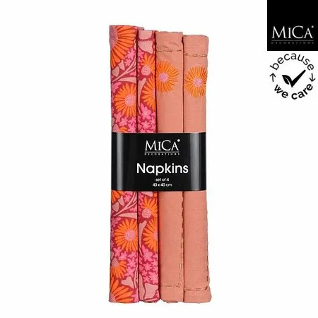 Mica Decorations Servetten 40x40cm Bloem Roze (4 stuks)
