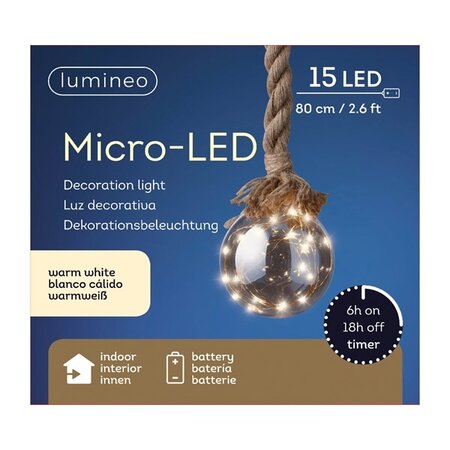 Micro-LED Bal Ø10cm - Lumineo - 15 lampjes warm wit - afbeelding 2