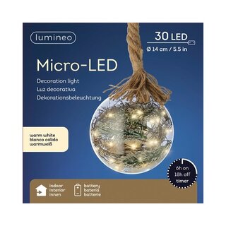 Micro-LED Bal Pinegreen Ø14cm - Lumineo - 30 lampjes warm wit - afbeelding 2