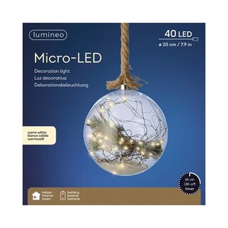 Micro-LED Bal Pinegreen Ø20cm - Lumineo - 40 lampjes warm wit - afbeelding 2