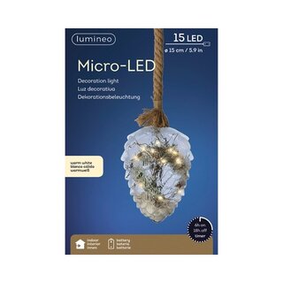 Micro-LED Dennenappel Ø15cm - Lumineo - 15 lampjes warm wit - afbeelding 2