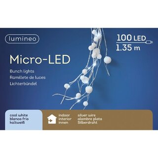Micro LED Draadverlichting sneeuwbal tros - 100 lampjes koel wit - afbeelding 1