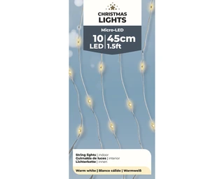 Micro Led draadverlichting zilver 45cm - 10 lampjes Warm Wit - batterij
