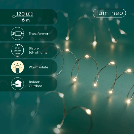 Micro Led draadverlichting zilver 6 meter - 120 lampjes Warm Wit - afbeelding 2