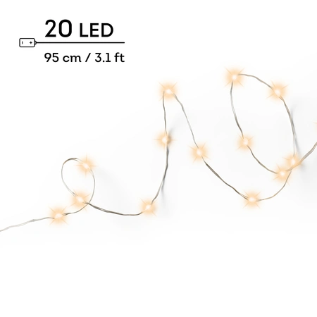 Micro Led draadverlichting zilver Twinkle - 20 lampjes Klassiek Warm - afbeelding 1