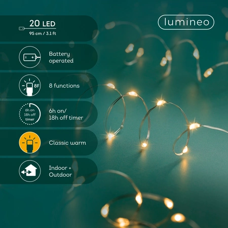 Micro Led draadverlichting zilver Twinkle - 20 lampjes Klassiek Warm - afbeelding 3
