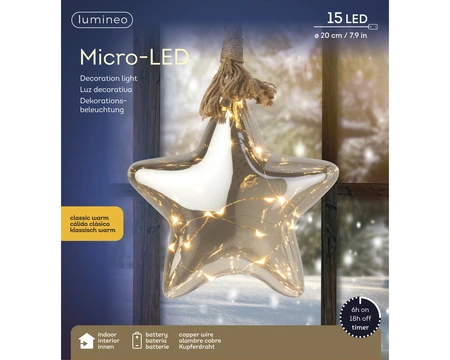 Micro-LED Ster Rookglas - Lumineo - LED warm wit - afbeelding 2