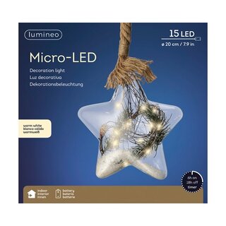 Micro LED ster touw 20 cm - Lumineo - 15 lampjes pinegreen - afbeelding 2