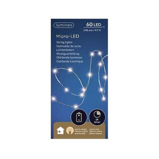 Micro LED strengverlichting- Lumineo - 60 lampjes warm wit - op batterijen - afbeelding 1