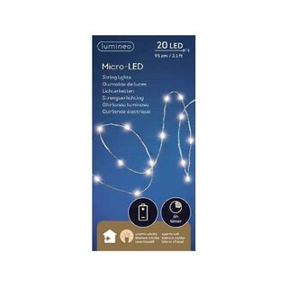 Micro LED strengverlichting - Lumineo - 20 lampjes warm wit - op batterijen - afbeelding 1