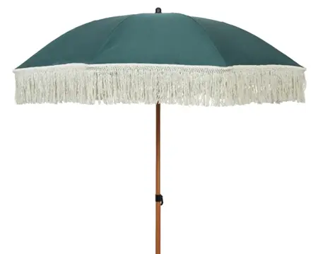 Parasol Rond Groen met Beige Franjes – Ø200 cm – Outdoor