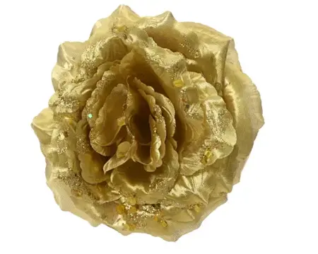 Roos op clip - D14h8.5cm - Lichtgoud - polyester - afbeelding 1