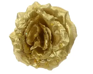 Roos op clip - D14h8.5cm - Lichtgoud - polyester - afbeelding 1
