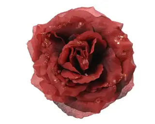 Roos op clip - D14h8.5cm - Ossenbloed - polyester - afbeelding 1