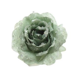 Roos op clip - D14h8.5cm - Salie Groen - polyester