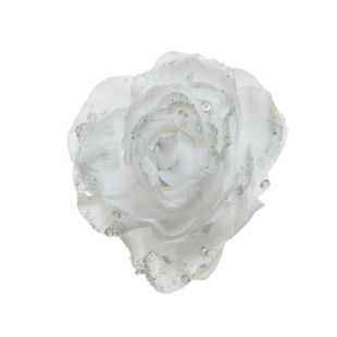 Roos op clip -D14h8.5cm - Winterwit - polyester
