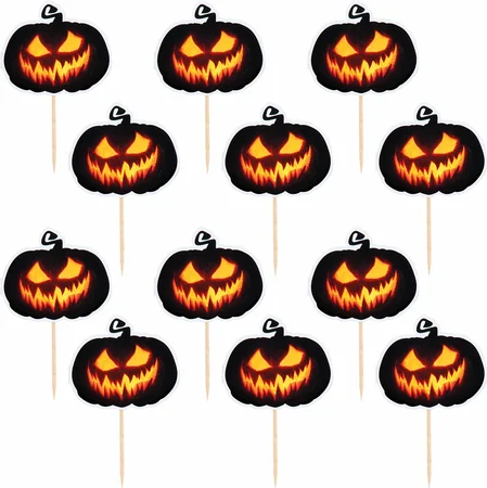 Set 12 Cocktailprikkers Creepy Pumpkin (12 Cm) - afbeelding 1