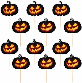 Set 12 Cocktailprikkers Creepy Pumpkin (12 Cm) - afbeelding 1