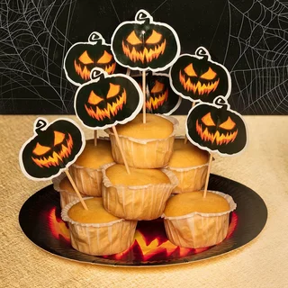 Set 12 Cocktailprikkers Creepy Pumpkin (12 Cm) - afbeelding 3