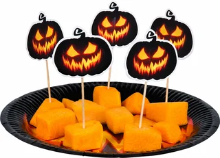 Set 12 Cocktailprikkers Creepy Pumpkin (12 Cm) - afbeelding 2
