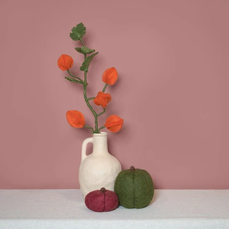 Sjaal met Verhaal Bloem Tak Physalis Lampion – Viltdecoratie - afbeelding 2