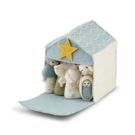 Sjaal met Verhaal Kerststal IJsblauw - afbeelding 3