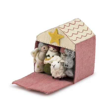 Sjaal met Verhaal Kerststal Oudroze - afbeelding 2