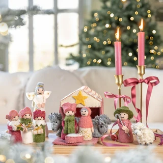 Sjaal met Verhaal Kerststal Oudroze - afbeelding 3