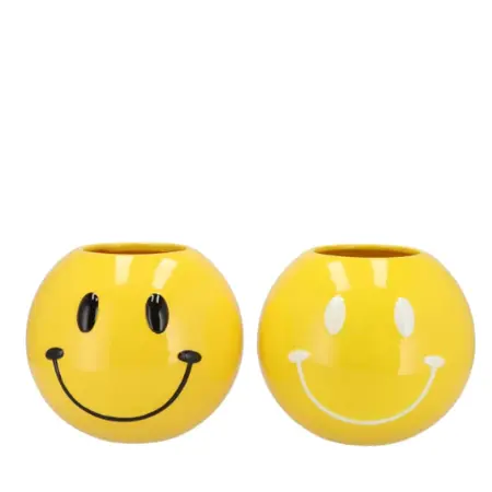 Smiley Yellow Mix Vase 15x15x12cm (wit op zwarte smiley)