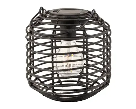 Solar Lantaarn Wicker H16cm - Zwart