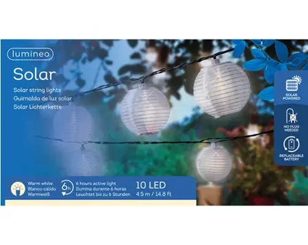 Solar Strengverlichting 450cm - 10 lampions wit - Lumineo - afbeelding 3