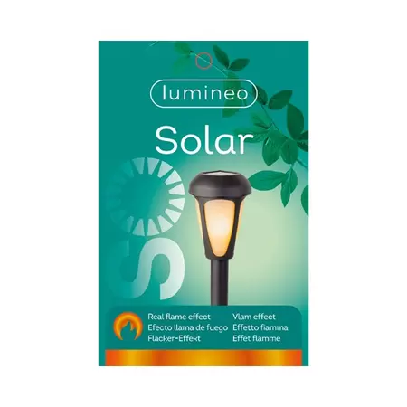 Solar Tuinsteker Zwart - Lumineo - met vlam effect - Ø7x24cm