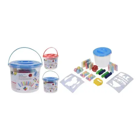 Stoepkrijt set pastel 50 stuks – met emmer en accessoires