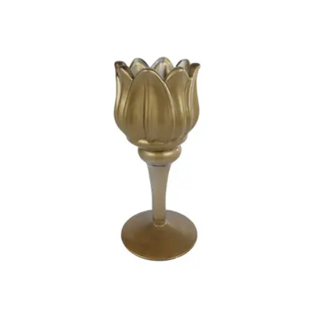 Theelichthouder Tulip Glas 8x8x16cm Goud