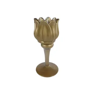 Theelichthouder Tulip Glas 8x8x16cm Goud