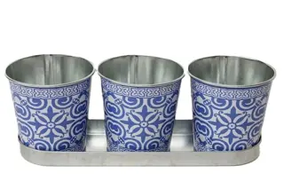 Trio Pot Madeira – 3x Ø10 cm op Tray – Blauw Tegelmotief