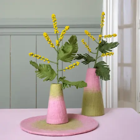 Vaas Vilt Roze-groen Medium - Handgemaakte Fairtrade Decoratie - afbeelding 4
