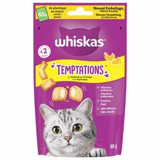 Whiskas Temptations - Verwensnacks - Kip Kaas 60 g